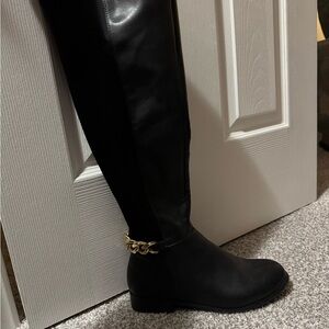 Steve Madden Black Over the Knee Boots with Gold Chain